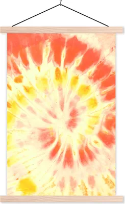 Produktbild von MuchoWow® Textilposter Krawattenfärbung - Rot - Gelb 60x90 cm mit holzfarbenen Rahmen - Textil