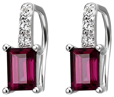 Produktbild von Ohrhänger 925 Silber 2 Rhodolithe rot in Smaragdschliff & 6 Zirkonia Ohrringe