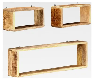 Produktbild von 3er Set Wandregal aus massivem Mangoholz, Würfel-Design