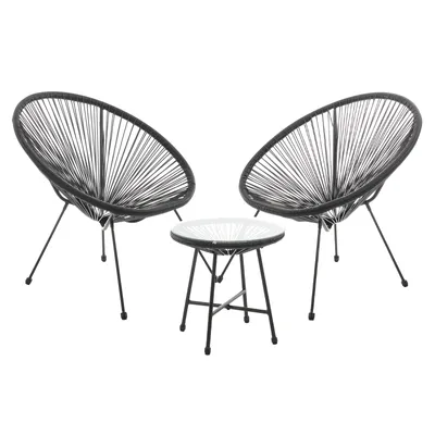 Produktbild von SVITA BALI Balkon-Möbel 3-tlg. Polyrattan Lounge-Set Balkon-Set Schwarz