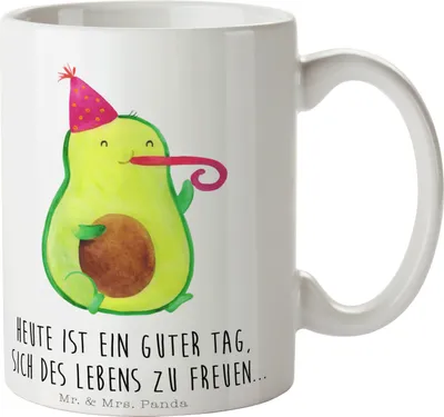 Produktbild von Mr. & Mrs. Panda Tasse Avocado Party - Weiß - Geschenk, Kaffeebecher, Feier, Keramiktasse, Happy Birthday, haferl, Geburtstag, Pott, Avocados, Teebecher
