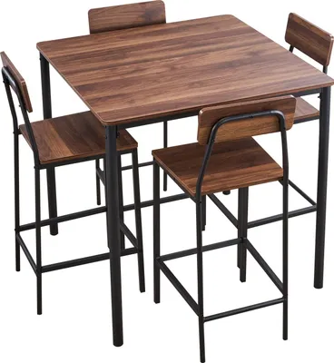 Image de SucceBuy Ensemble de tables de bar (5 pièces) avec 4 tabourets de bar & bords arrondis, table haute carrée (90 x 90 x 91 cm), table de bistrot polyvalente pour le bureau, le minibar, le salon ou la salle à manger