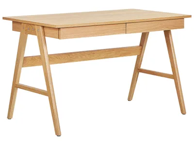 Obrázek produktu pro BELIANI Psací stůl ze světlého dřeva, dýhovaný na dřevěných nohách 120 x 70 cm se zásuvkami, skandinávský styl