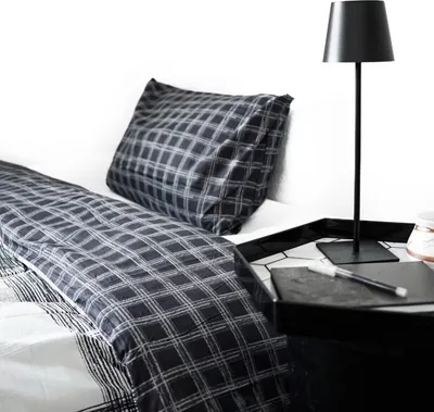 Obrázek produktu pro Oboustranné 100% bavlněné kostkované ložní prádlo s povlakem na přikrývku a povlakem na polštář 135x200 cm