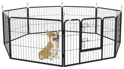 Productafbeelding van Puppyren/ren/dierenverblijf, opvouwbaar, afsluitbare deur, weerbestendig, 8 panelen, zwart