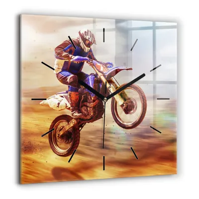 Obrázok produktu pre Wallfluent Hodiny - Sklenené Nástenné Hodiny - Tichý Quartz Strojček - Nástenná Dekorácia Spálňa Kuchyň - Čierna Ruky - 60x60 cm - Endurotocross
