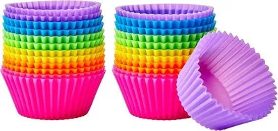 Image de Moules à pâtisserie en silicone, revêtement antistatique, sans BPA, lavables au lave-vaisselle, 7,4 x 7,4 x 3,3 cm (L x l x H), colorés, lot de 24