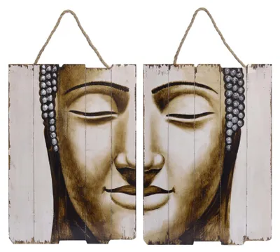 Produktbild von Paar Holzbilder Buddha Buddhakopf auf Holz Replikat Retro Design Dekoration