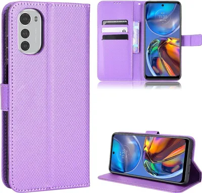 Zdjęcie produktu dla Pokrowiec König Design kompatybilny z telefonem Motorola Moto E32 z syntetycznej skóry - Fioletowy pokrowiec na telefon komórkowy