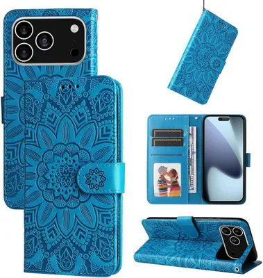 Produktbild von Mobigear Sunflower iPhone 17 Pro Hülle Klapphülle Geldbörse - Blau