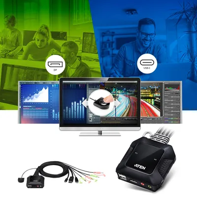 Produktbild von ATEN CS52DP 2-Port USB-C DP Hybrid Kabel KVM Switch
