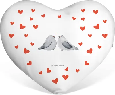 Produktbild von Mr. & Mrs. Panda Sofakissen Turteltauben Liebe - Weiß - Geschenk, Hochzeit, Freundin, Freund, Partner, Pärchen, Herzkissen, Liebeskissen, Kuschelkissen, Kissen