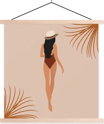 Produktbild von MuchoWow® Textilposter Sommer - Frau - Pastell 40x40 cm mit holzfarbenen Rahmen - Posterleiste