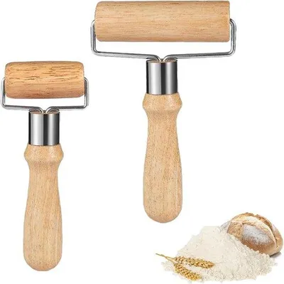 Productafbeelding van Famanu houten deegroller set – 2 formaten met ophangoog – geschikt voor pizzadeeg, pasta en gebak