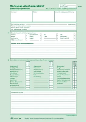 Produktbild von Wohnungsabnahmeprotokoll A4 2x2 Blatt selbstdurchschreibend Packung mit 25 Stück