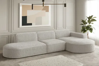 Zdjęcie produktu dla Sofa w kształcie L narożnik MODENA tkanina Loop perłowy prawy