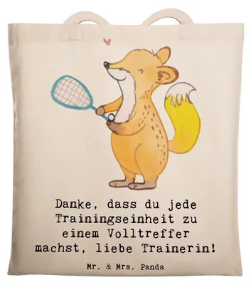 Produktbild von Mr. & Mrs. Panda Stoffbeutel Squash Trainerin Danke - Transparent - Geschenk, Trainingseinheit, festivaltasche, Fitness, Squashclub, Shopping Tasche, liebe, Tote Bag