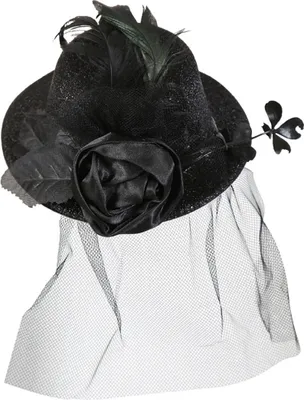 Produktbild von Minihut Louise schwarz mit einer Rose und Federn inkl. 2 Haarclips Karneval Fasching