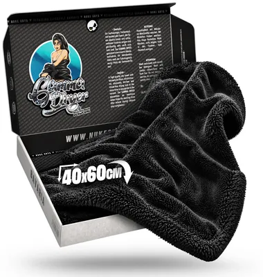 Produktbild von Nuke Guys Gamma Dryer L | Ultra saugstarkes Trockentuch 1400 GSM in Schwarz 40x60cm | Fusselfrei, abgerundete sanfte Fasern, kratzerfrei, groß | Premium Mikrofasertuch für Auto Motorrad Fahrrad