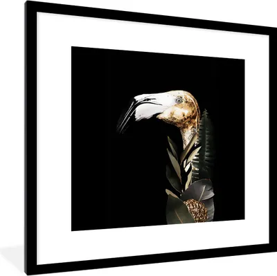 Produktbild von MuchoWow® MuchoWow® Gerahmtes Poster Flamingo - Blätter - Gold 40x40 cm - Poster mit zchwarzem Bilderrahmen - Poster - Plakat im Rahmen