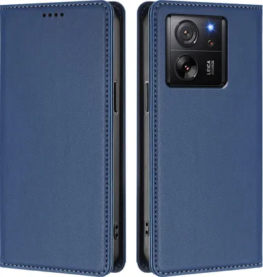 Produktbild von Handyhülle für Xiaomi 13T /Xiaomi 13T Pro, Kunstleder Klapphülle Stoßfeste Magnetische Hülle mit Ständer Dunkelblau