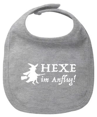 Produktbild von Huuraa Baby Lätzchen Hexe im Anflug Heather Grey Klettverschluss  Baumwolle Latz Geschenkidee