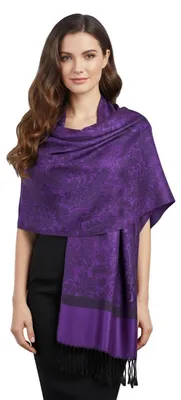 Produktbild von Damen Pashmina Jacquard Wickeltuch L Violett / Schwarz