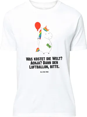 Produktbild von Mr. & Mrs. Panda Größe XL T-Shirt Einhorn Luftballon - Weiß - Geschenk, Einhörner, Geld, Unicorn, mit Spruch, Shirt, Tshirt