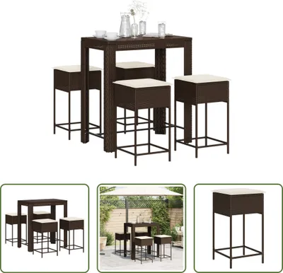 Produktbild von The Living Store 5-tlg. Gartenbar-Set mit Kissen Braun Poly Rattan