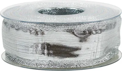 Produktbild von Dekoband Silber 40mm x 25m mit Drahtkante – Festliches Schleifenband Geschenkband