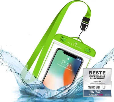 Produktbild von BLACKROX wasserdichte Handyhülle für iPhone 11, 12, 13, X/XS, 8, 7, 6s, Samsung S10, S9, S8, S7 - Wasserfester Schutz, Beachbag, Grün