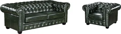 Produktbild von Chesterfield Garnitur 3+1 - Büffelleder - Schwarzgrün - BRENTON