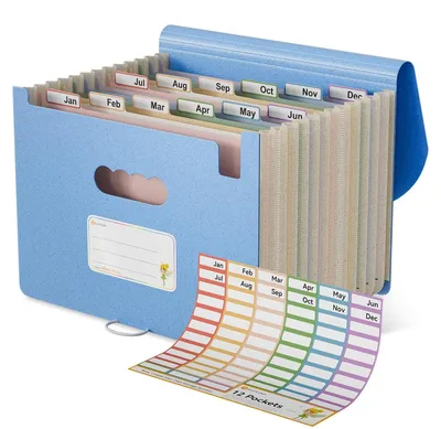 Produktbild von Ordnungsmappe Ziehharmonika-Mappe Dokumentenmappe - A4 - 12 Fächer - Weizenstroh - Geschäftsblau
