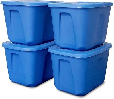 Zdjęcie produktu dla Pudełko z tworzywa sztucznego z pokrywką, pojemność 38 l, zestaw 4 sztuk, kolor niebieski