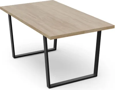 Produktbild von Blumfeldt Bearsdon Esstisch – Farbe Eiche MDF-Tischplatte 160 x 90 cm, Schwarze Tischbeine aus Metall, Industrieller Loft-Stil, Hitze- und Kratzfest, Perfekt für Esszimmer und Küche