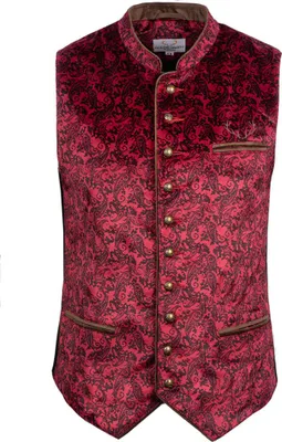 Produktbild von Herren Trachtenweste Leon rot, gesticktes Geweih, Stehkragen, Paisley, Größe 60