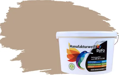 Produktbild von RyFo Colors Bunte Wandfarbe Manufakturweiß Camelbraun 10l - weitere Braun Farbtöne und Größen erhältlich, Deckkraft Klasse 1, Nassabrieb Klasse 1
