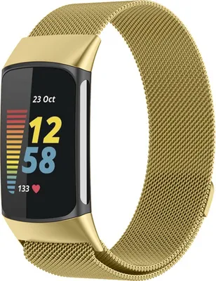 Produktbild von Für Fitbit Charge 6 / 5 Metall Stahl Mesh Armband mit Magnetverschluss Gold