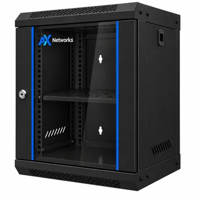 Produktbild von AX Networks 19" Netzwerkschrank 12HE Serverschrank Rack Wandmontage Standmontage 530 × 400 × 634 mm Schwarz