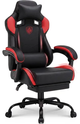 Obrázok produktu pre Herná stolička – Ergonomická kancelárska stolička – Výškovo nastaviteľná – S podrúčkami – S podnožkou – S kolieskami – Umelá koža – Červená