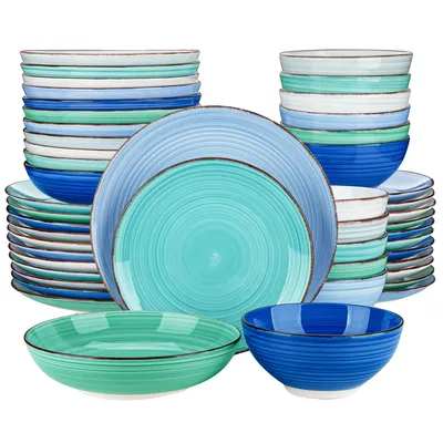Zdjęcie produktu dla Zestaw naczyń ceramicznych, 48 elementów, stylowy wzór wirowy, 48 CZĘŚCI NIEBIESKI