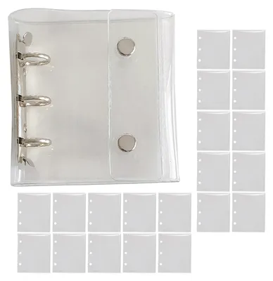 Produktbild von A8 Mini-Notizbuch mit 3 Ringen, transparentem PVC-Einband, farbigen Einlagen, Scrapbook-Verschluss, Fotoalbum, Kartenorganizer, tragbarer Planer zum Journaling