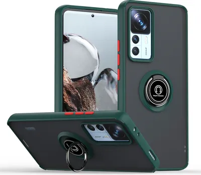 Produktbild von Xiaomi 12T Pro Hülle, Ring Halter Ständer Matte Transluzent TPU Rahmen Stoßfest Schutzhülle für Xiaomi 12T / Xiaomi 12T Pro dunkelgrün