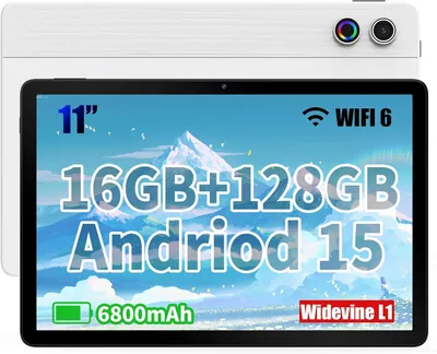 Obrázek produktu pro 11palcový tablet s osmijádrovým procesorem, 16 GB RAM + 128 GB ROM, 6800 mAh, HD IPS displej s rozlišením 1280×800, duální fotoaparát (5 MP + 8 MP), Android 15