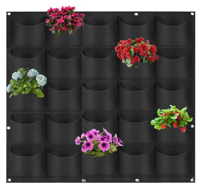 Image de Sacs muraux pour plantes, avec 25 poches en feutre, pour le jardinage vertical
