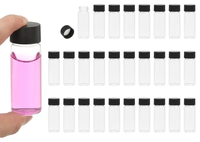 Immagine prodotto di 28 flaconi di vetro trasparente da 30 ml con tappo a vite – Ideali per la conservazione di liquidi e per campioni