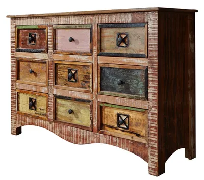 Immagine prodotto di MASSIVMOEBEL24 | Comò  in legno riciclato 130x40x85 laccato multicolore NATURE OF SPIRIT #59