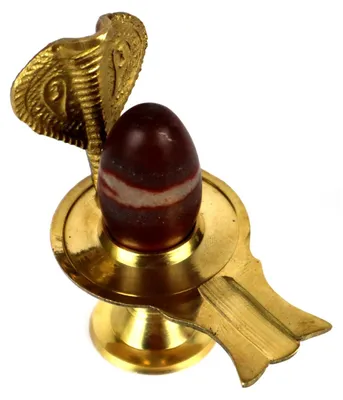 Shivling mit Narmadeshwar Stein & Messing-Yoni, 3,5 Zoll