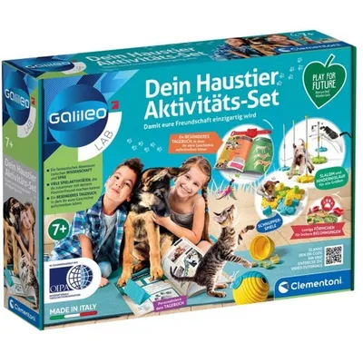 A product box for a children's activity set featuring pets.