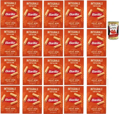 Produktbild von Barilla Integrale Tortiglioni – Vollkorn Hartweizennudeln, gerillte Röhren,100% Vollkorn, ballaststoffreich – al dente 11 Min, ideal für Tomatensaucen, Ragù & Gemüse 20x 500 g + Italian Gourmet polpa